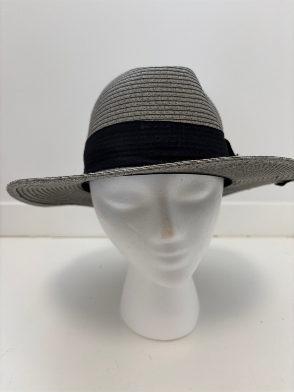 Peter Grimm Gray Straw Fedora with Black Band